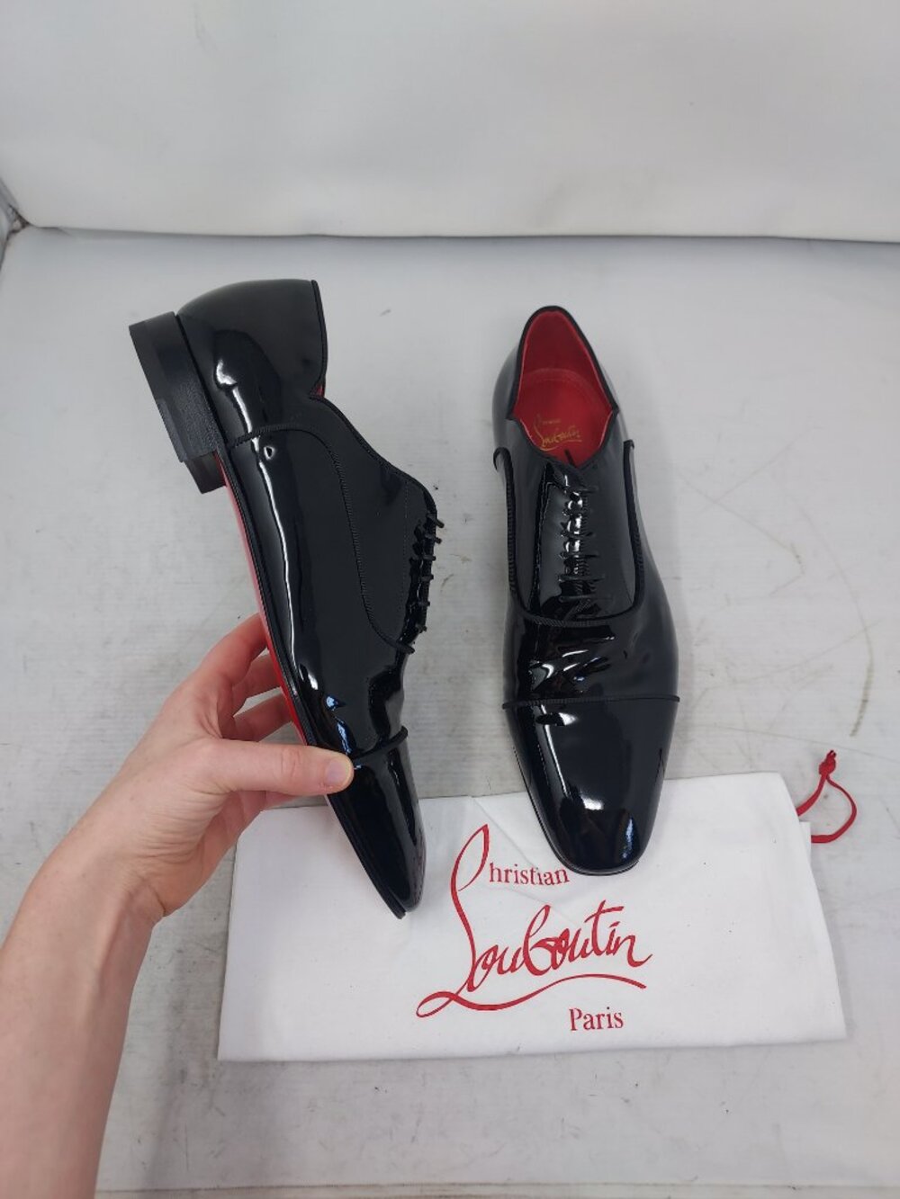 Christian Louboutin MENS Greggy Chick Black Lace Up Patent Dress Shoe